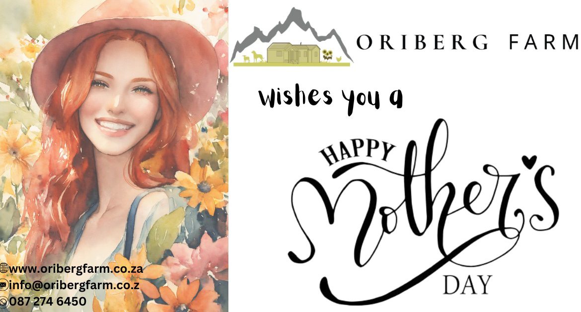 Oribeg Farm wishes a Happy Mother's Day with a woman in a hat and flowers.